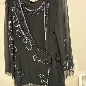 Black Sequin Embellished Sheer Wrap Top